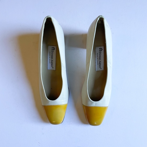 Vintage Etienne Aigner Two Tone Pumps Heels Cream Yellow Size 8.5 Narrow - Picture 14 of 14